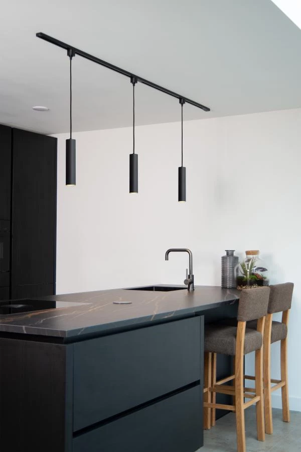 Lucide TRACK FLORIS pendant - 1-circuit Track lighting system - 1xGU10 - Black (Extension) - ambiance 1